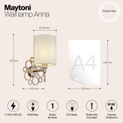 MAYTONI Lampa ścienna (kinkiet) Anna 40W E14 H007WL-01G