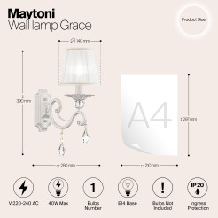 MAYTONI Lampa ścienna (kinkiet) Grace 40W E14 ARM247-01-G