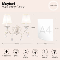 MAYTONI Lampa ścienna (kinkiet) Grace 40W E14 ARM247-02-G