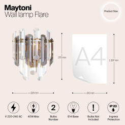 MAYTONI Lampa ścienna (kinkiet) Flare 40W E14 DIA200WL-02G