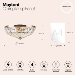 MAYTONI Lampa sufitowa Facet 60W E14 MOD094CL-04G