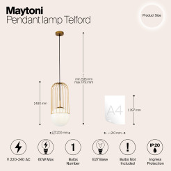 MAYTONI Lampa wisząca Telford 60W E27 P363PL-01G