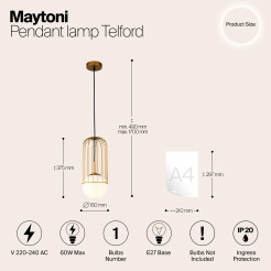 MAYTONI Lampa wisząca Telford 60W E27 P362PL-01G