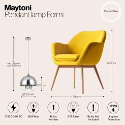 MAYTONI Lampa wisząca Fermi 60W E27 P140-PL-170-1-N
