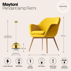 MAYTONI Lampa wisząca Fermi 60W E27 P140-PL-170-1-G