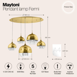 MAYTONI Lampa wisząca Fermi 60W E27 P140-PL-170-5-G