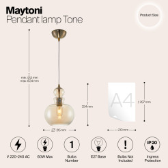 MAYTONI Lampa wisząca Tone 60W E27 P003PL-01BZ