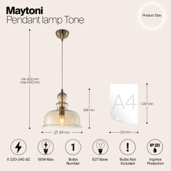MAYTONI Lampa wisząca Tone 60W E27 P001PL-01BZ