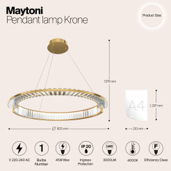 MAYTONI Lampa wisząca Krone 45W LED 3000lm 4000K 90 CRI  P097PL-L45G4K