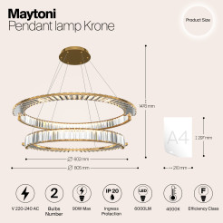 MAYTONI Lampa wisząca Krone 90W LED 6000lm 4000K 90 CRI  P097PL-L90G4K