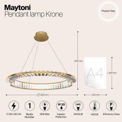 MAYTONI Lampa wisząca Krone 36W LED 2400lm 4000K 90 CRI  P097PL-L36G4K