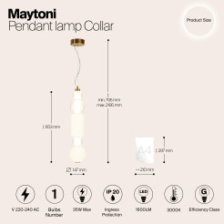 MAYTONI Lampa wisząca Collar 35W LED 1600lm 3000K 80 CRI  P069PL-L35G3K1