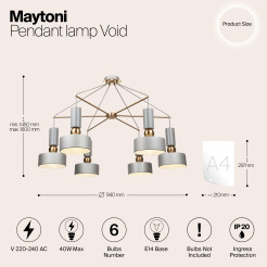 MAYTONI Lampa wisząca Void 40W E14 MOD030PL-06GR