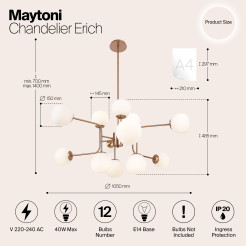 MAYTONI Żyrandol Erich 40W E14 MOD221-PL-12-G