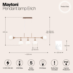 MAYTONI Lampa wisząca Erich 40W E14 MOD221-PL-05-G