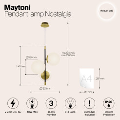 MAYTONI Lampa wisząca Nostalgia 40W E14 MOD048PL-03G