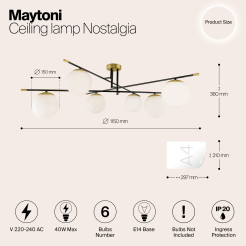 MAYTONI Lampa sufitowa Nostalgia 40W E14 MOD048CL-06G