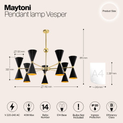 MAYTONI Lampa wisząca Vesper 40W E14 MOD108PL-14GB
