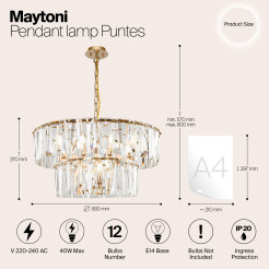 MAYTONI Lampa wisząca Puntes 40W E14 MOD043PL-12G