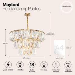 MAYTONI Lampa wisząca Puntes 40W E14 MOD043PL-18G