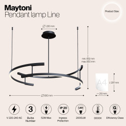 MAYTONI Lampa wisząca Line 52W LED 2000lm 3000K 80 CRI  MOD054PL-L52B3K