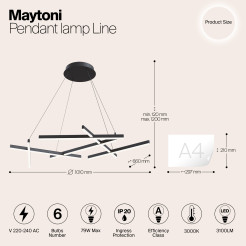 MAYTONI Lampa wisząca Line 79W LED 3100lm 3000K 80 CRI  MOD016PL-L75B