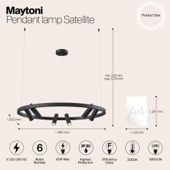MAYTONI Lampa wisząca Satellite 42W LED 3900lm 3000K 80 CRI  MOD102PL-L42B