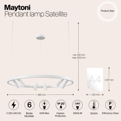 MAYTONI Lampa wisząca Satellite 42W LED 3900lm 3000K 82 CRI  MOD102PL-L42W