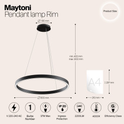 MAYTONI Lampa wisząca Rim 37W LED 2200lm 4000K 80 CRI  MOD058PL-L32B4K