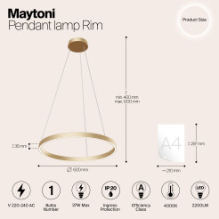 MAYTONI Lampa wisząca Rim 37W LED 2200lm 4000K 80 CRI  MOD058PL-L32BS4K