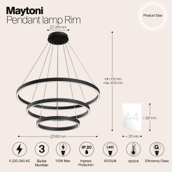 MAYTONI Lampa wisząca Rim 115W LED 6100lm 4000K 85 CRI  MOD058PL-L100B4K