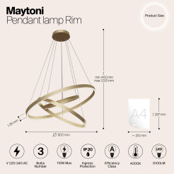 MAYTONI Lampa wisząca Rim 115W LED 6100lm 4000K 85 CRI  MOD058PL-L100BS4K
