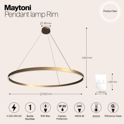 MAYTONI Lampa wisząca Rim 81W LED 4800lm 3000K CRI  MOD058PL-L65BS3K