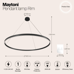 MAYTONI Lampa wisząca Rim 81W LED 2800lm 3000K CRI  MOD058PL-L65B3K