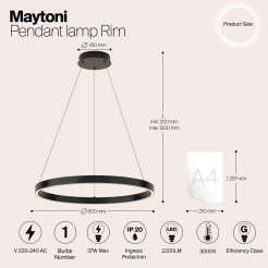 MAYTONI Lampa wisząca Rim 37W LED 2200lm 3000K 85 CRI  MOD058PL-L32B3K