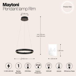 MAYTONI Lampa wisząca Rim 25W LED 1200lm 3000K 85 CRI  MOD058PL-L22B3K