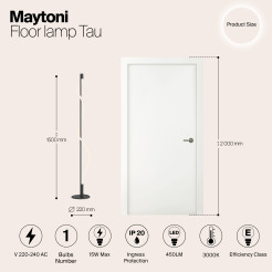 MAYTONI Lampa podłogowa Tau 15W LED 450lm 3000K 80 CRI  MOD166FL-L15B3K