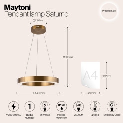 MAYTONI Lampa wisząca Saturno 36W LED 2500lm 4000K 80 CRI  MOD415PL-L36BS4K