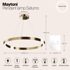MAYTONI Lampa wisząca Saturno 60W LED 4200lm 4000K 80 CRI  MOD415PL-L60BS4K