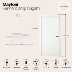 MAYTONI Lampa wisząca Origami 46W LED 2300lm 4000K 80 CRI  MOD163PL-L38W4K1