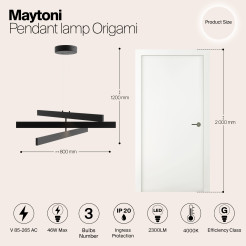 MAYTONI Lampa wisząca Origami 46W LED 2300lm 4000K 80 CRI  MOD163PL-L38B4K1