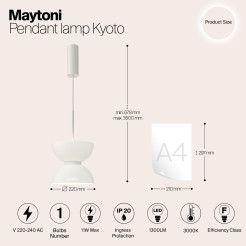 MAYTONI Lampa wisząca Kyoto 11W LED 1300lm 3000K 80 CRI  MOD178PL-L11W3K