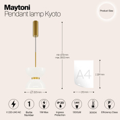 MAYTONI Lampa wisząca Kyoto 11W LED 1300lm 3000K 80 CRI  MOD178PL-L11G3K