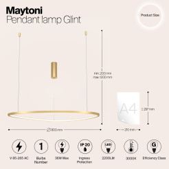MAYTONI Lampa wisząca Glint LED 3000K 2200lm MOD072PL-L36BSK1