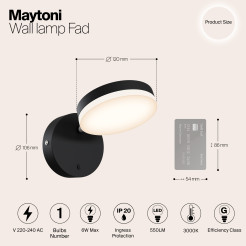 MAYTONI Lampa ścienna (kinkiet) Fad 6W LED 550lm 3000K 80 CRI Dimmable  MOD070WL-L8B3K