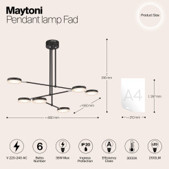MAYTONI Lampa wisząca Fad 40W LED 2500lm 3000K 80 CRI  MOD070PL-L38B3K
