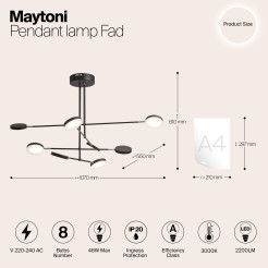 MAYTONI Lampa wisząca Fad 49W LED 2600lm 3000K 80 CRI  MOD070PL-L48B3K