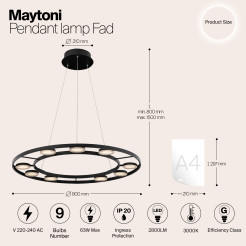 MAYTONI Lampa wisząca Fad 63W LED 2800lm 3000K 80 CRI  MOD070PL-L63B3K