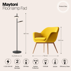 MAYTONI Lampa podłogowa Fad 12W LED 1000lm 3000K 80 CRI Dimmable  MOD070FL-L12B3K