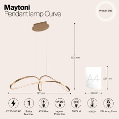 MAYTONI Lampa wisząca Curve 42W LED 2800lm 4000K 85 CRI  MOD156PL-L52G4K